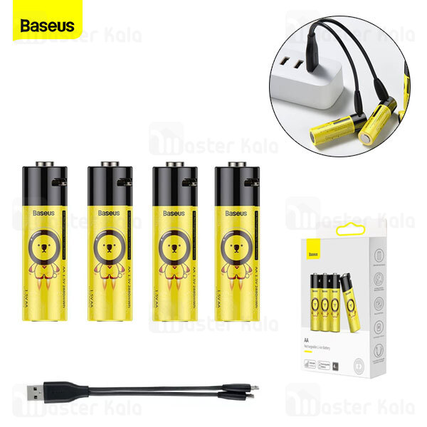 پک 4 عددی باتری قلمی شارژی بیسوس Baseus pcwh000311 دارای پورت